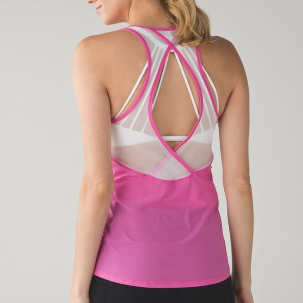 lululemon athletica Hot Pink and White Strappy Mesh-Back Tank
